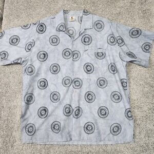 Rima Beachworld Shirt Mens Large Gray Sun Print Hawaiian Button Up Casual